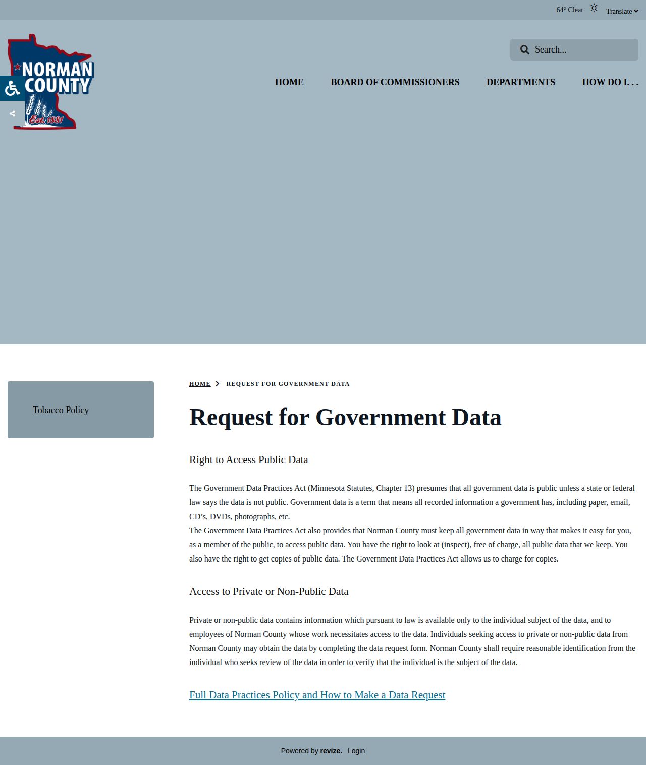 Norman County release record and booking photo data request page